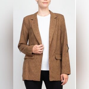 BCBG Generation Linen blend open front long sleeve relaxed blazer brown Sz L